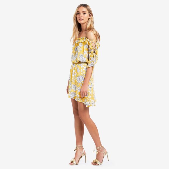 Seed Heritage Dresses & Skirts - SEED Tie Sleeve Daffodil Yellow Floral Cold Shoulder Mini Dress